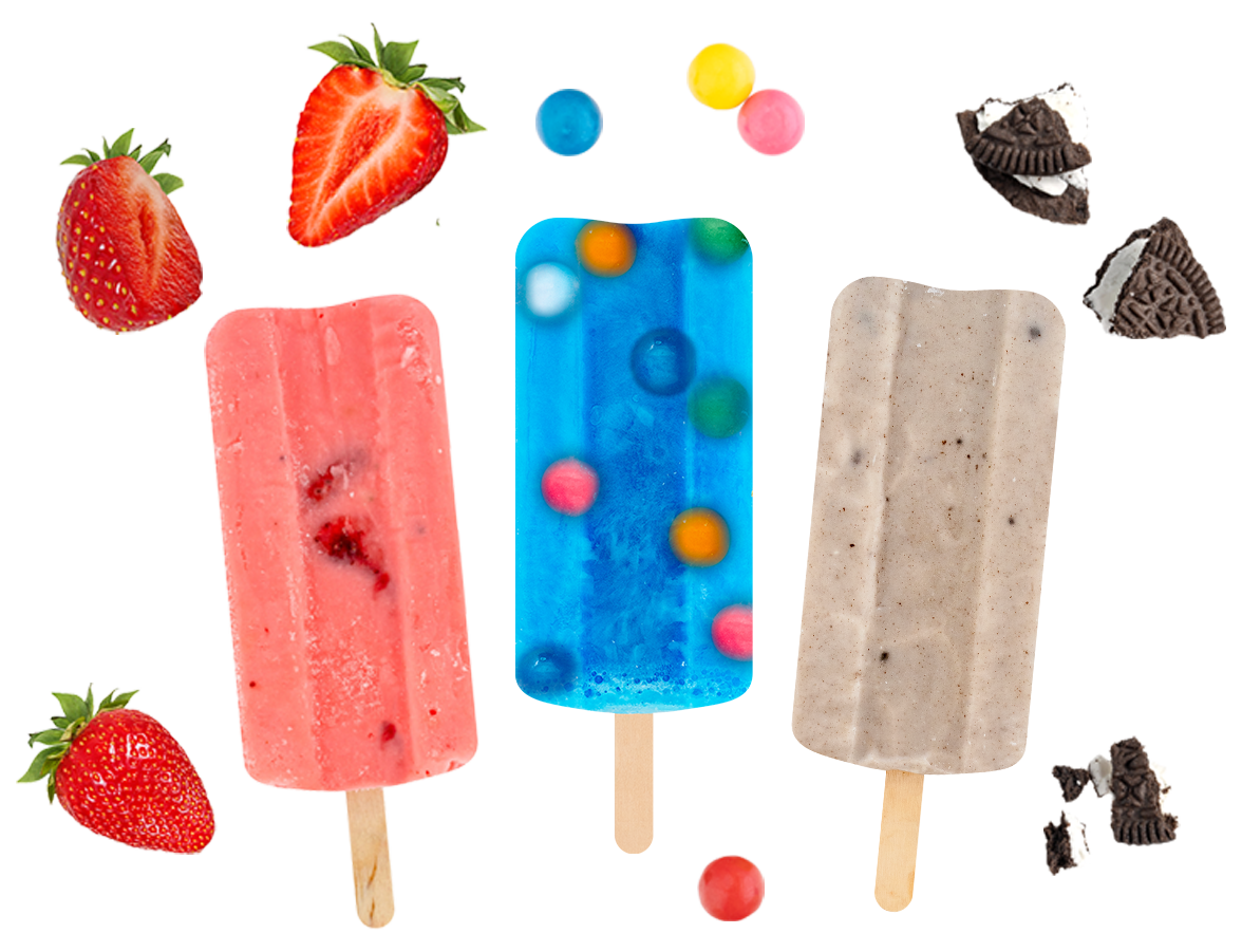 Strawberry, Bubble Gum, Cookies N Cream unwrapped paletas